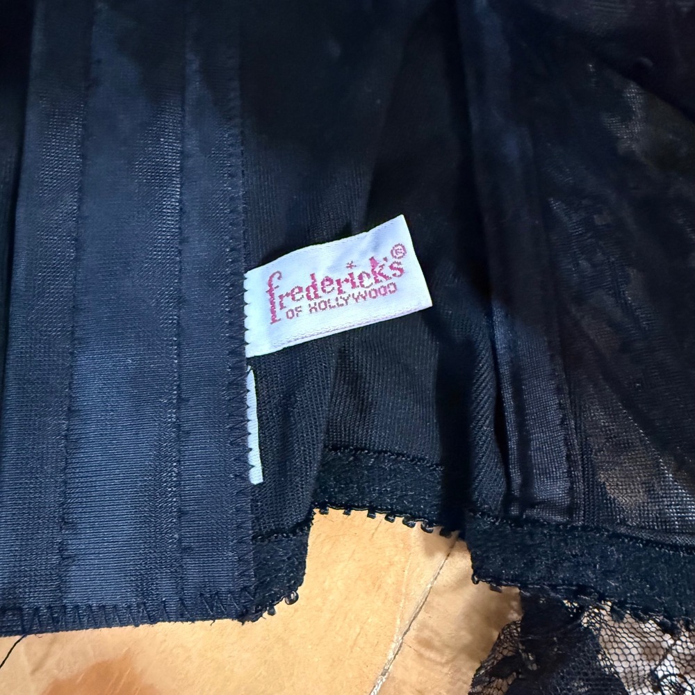 Vintage Frederick's of Hollywood Sheer Black Lace Burlesque Bustier Corset Set - Picture 9 of 14